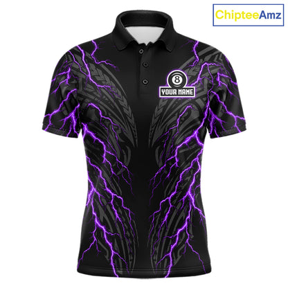 Purple Tribal Pattern Billiard 8 Ball Team Jersey Custom Thunder Lightning Billiard Shirt For Men NYN4695