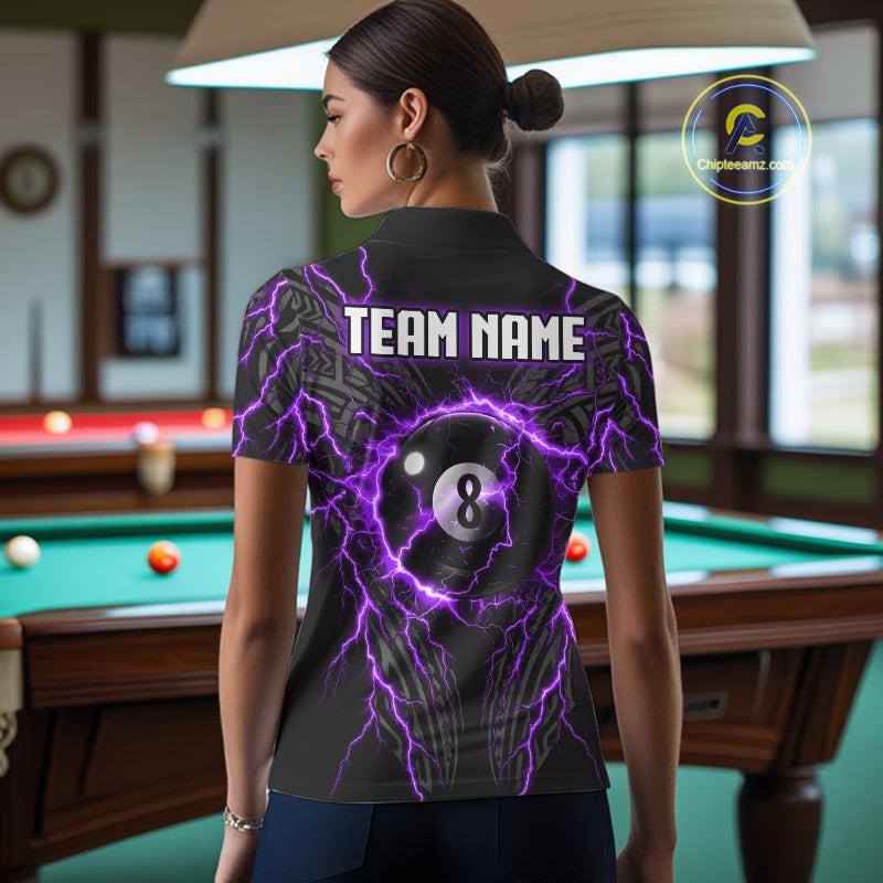 Purple Tribal Pattern Billiard 8 Ball Team Jersey Custom Thunder Lightning Billiard Shirt For Women NYN4695