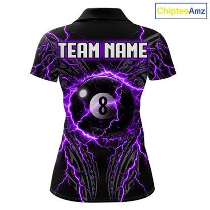 Purple Tribal Pattern Billiard 8 Ball Team Jersey Custom Thunder Lightning Billiard Shirt For Women NYN4695