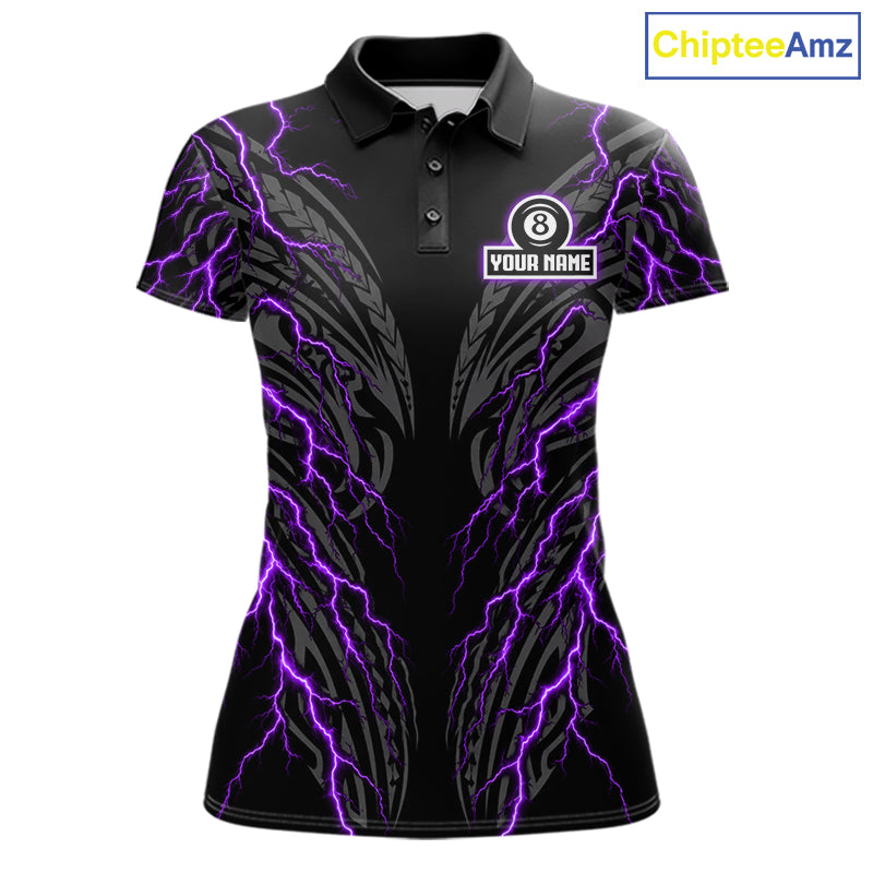 Purple Tribal Pattern Billiard 8 Ball Team Jersey Custom Thunder Lightning Billiard Shirt For Women NYN4695