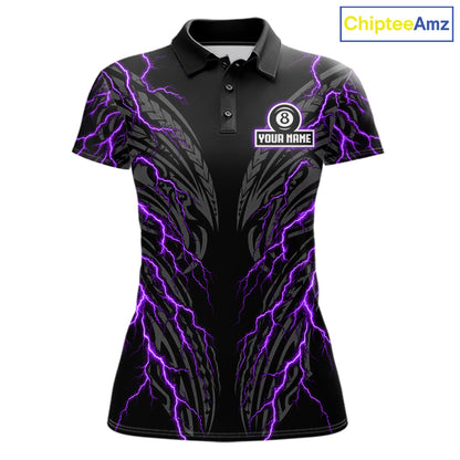 Purple Tribal Pattern Billiard 8 Ball Team Jersey Custom Thunder Lightning Billiard Shirt For Women NYN4695