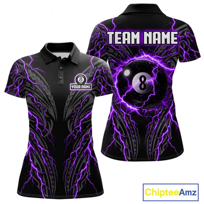 Purple Tribal Pattern Billiard 8 Ball Team Jersey Custom Thunder Lightning Billiard Shirt For Women NYN4695