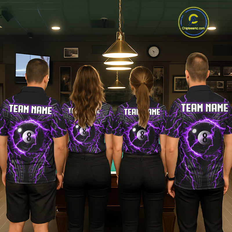 Purple Tribal Pattern Billiard 8 Ball Team Jersey Custom Thunder Lightning Billiard Shirt For Women NYN4695
