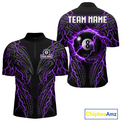 Purple Tribal Pattern Billiard 8 Ball Team Jersey Custom Thunder Lightning Billiard Shirt For Men NYN4695
