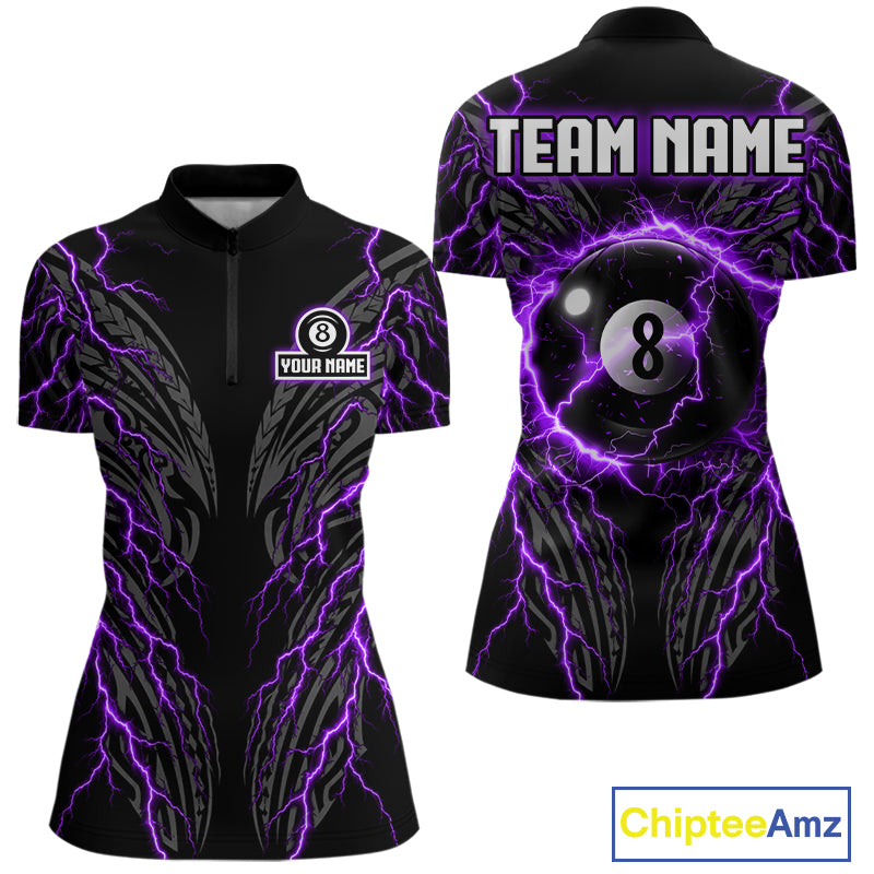 Purple Tribal Pattern Billiard 8 Ball Team Jersey Custom Thunder Lightning Billiard Shirt For Women NYN4695