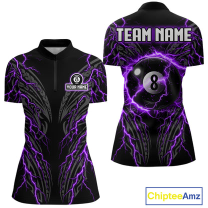 Purple Tribal Pattern Billiard 8 Ball Team Jersey Custom Thunder Lightning Billiard Shirt For Women NYN4695