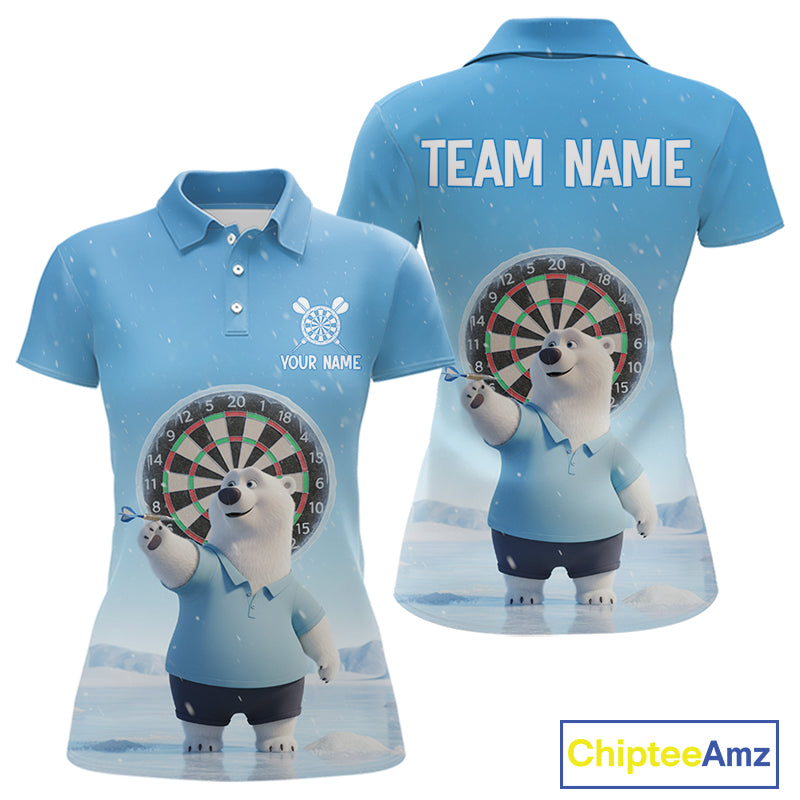 Custom Funny Polar Bear Plays Ice Dart Arrow Darts Polo Shirt For Women, Dart Team Jerseys NYN1819