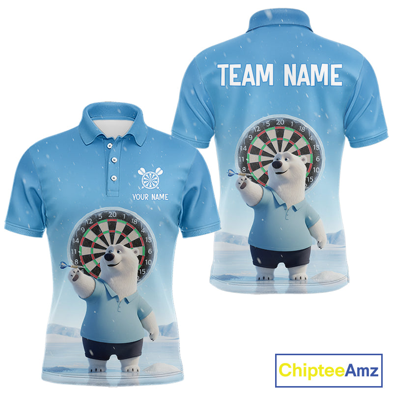Custom Funny Polar Bear Plays Ice Dart Arrow Darts Polo Shirt For Men, Dart Team Jerseys NYN1819