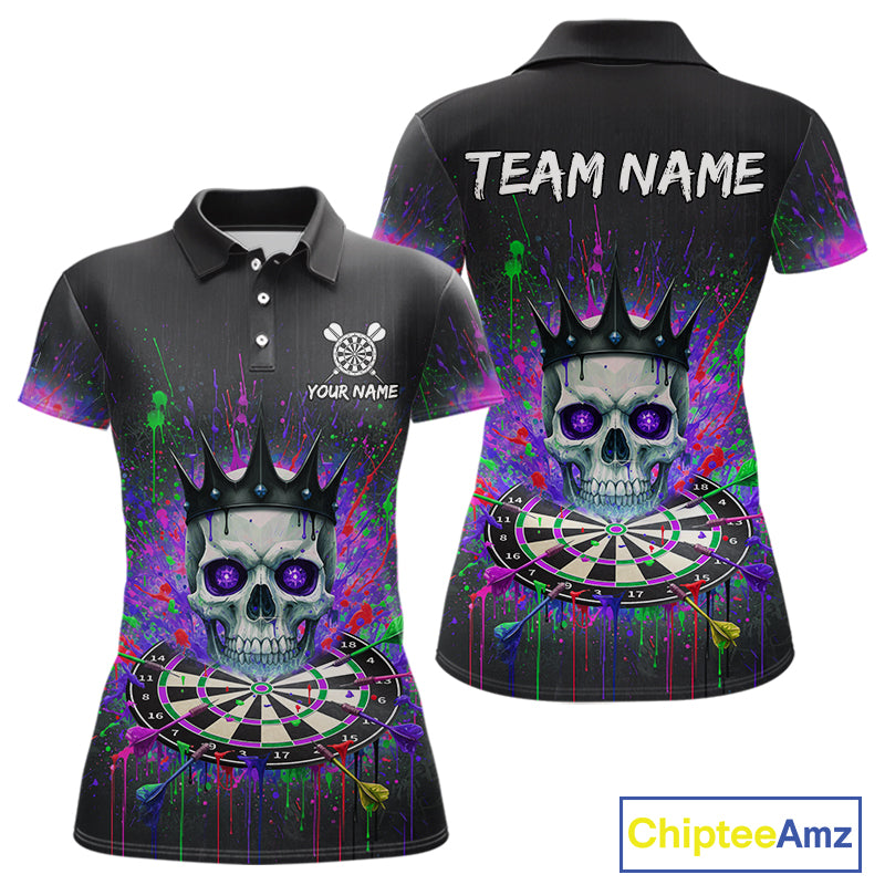 Custom Purple Crown Skull Colorful Dripping Dartboard Women Darts Polo Shirt Dart Jerseys NYN1827