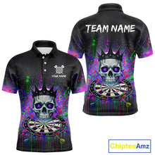 Load image into Gallery viewer, Custom Purple Crown Skull Colorful Dripping Dartboard Men Darts Polo Shirt Dart Jerseys NYN1827