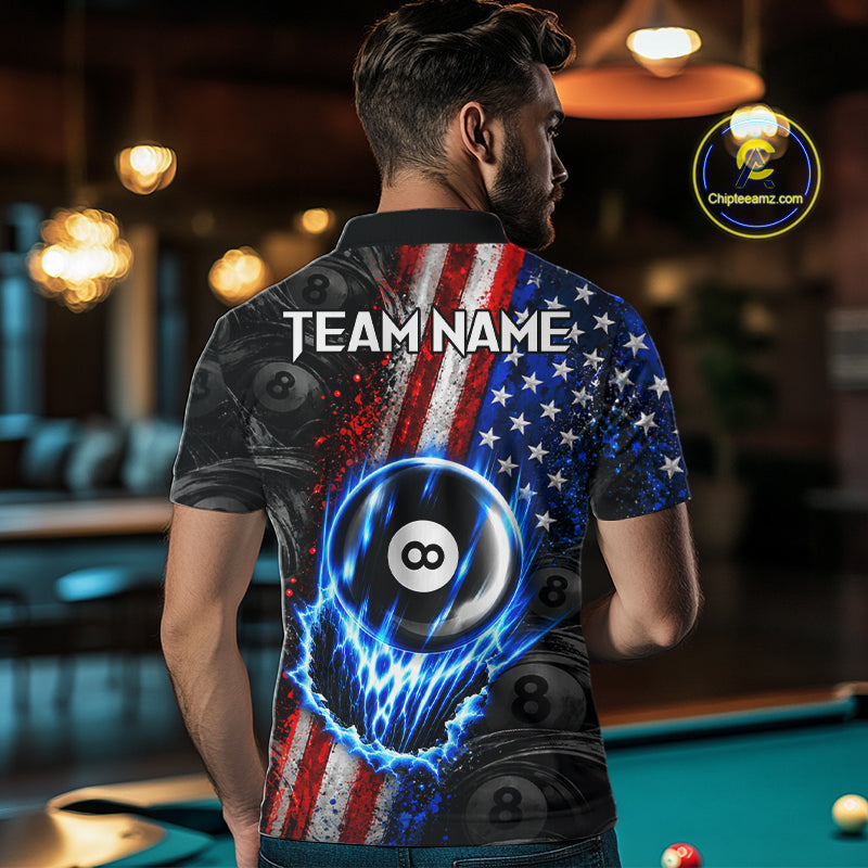 Custom Grunge US Flag 8 Ball Billiard Shirt For Men Blue Thunder Pool Team Shirt Billiard Gift NYN5093