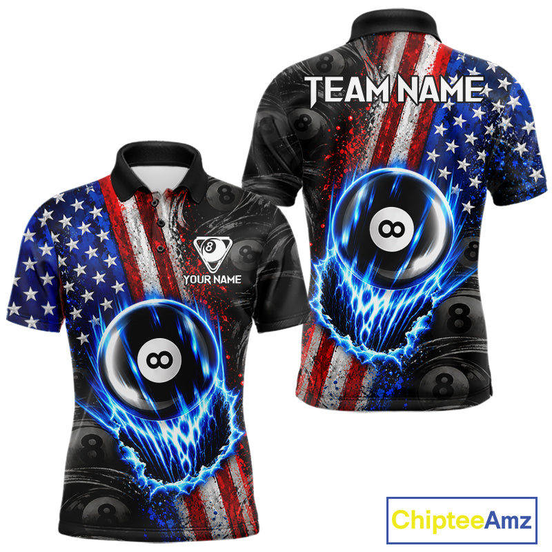 Custom Grunge US Flag 8 Ball Billiard Shirt For Men Blue Thunder Pool Team Shirt Billiard Gift NYN5093