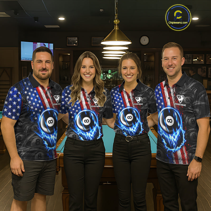 Custom Grunge US Flag 8 Ball Billiard Shirt For Men Blue Thunder Pool Team Shirt Billiard Gift NYN5093