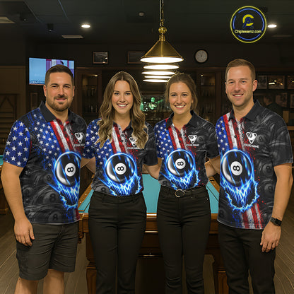 Custom Grunge US Flag 8 Ball Billiard Shirt For Men Blue Thunder Pool Team Shirt Billiard Gift NYN5093