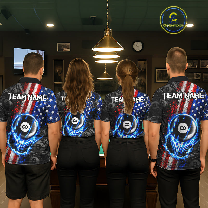 Custom Grunge US Flag 8 Ball Billiard Shirt For Men Blue Thunder Pool Team Shirt Billiard Gift NYN5093