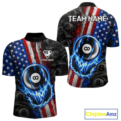 Custom Grunge US Flag 8 Ball Billiard Shirt For Men Blue Thunder Pool Team Shirt Billiard Gift NYN5093