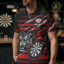Load image into Gallery viewer, Red Grunge Grey Smoke Tiger Dartboard Custom Dart Polo Shirt Men Dart League Jerseys NYN2087