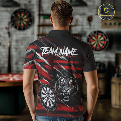 Red Grunge Grey Smoke Tiger Dartboard Custom Dart Polo Shirt Men Dart League Jerseys NYN2087