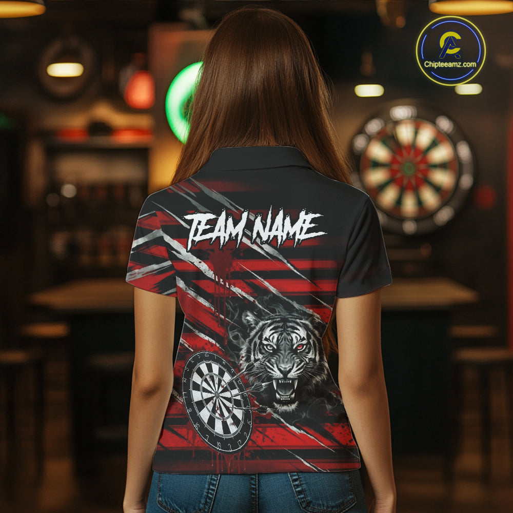 Red Grunge Grey Smoke Tiger Dartboard Custom Dart Polo Shirt Women Dart League Jerseys NYN2087