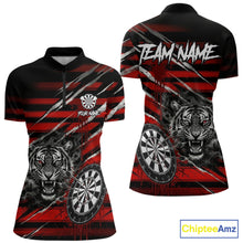 Load image into Gallery viewer, Red Grunge Grey Smoke Tiger Dartboard Custom Dart Quarter-Zip Shirt Women Dart League Jerseys NYN2087