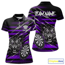 Load image into Gallery viewer, Purple Grunge Grey Smoke Tiger Dartboard Custom Dart Polo Shirt Women Dart League Jerseys NYN2088