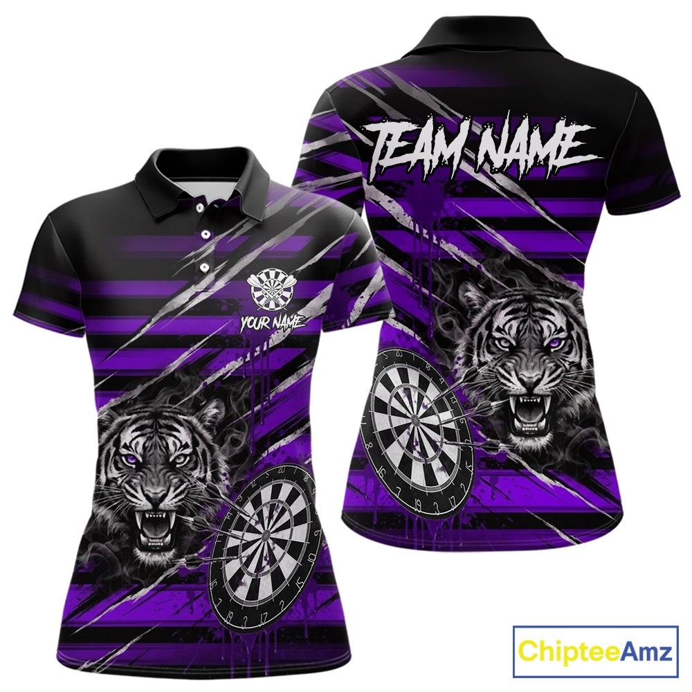 Purple Grunge Grey Smoke Tiger Dartboard Custom Dart Polo Shirt Women Dart League Jerseys NYN2088