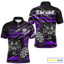 Load image into Gallery viewer, Purple Grunge Grey Smoke Tiger Dartboard Custom Dart Polo Shirt Men Dart League Jerseys NYN2088