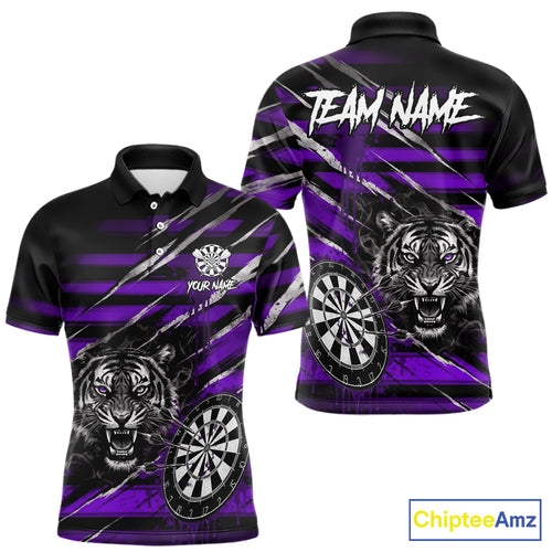 Purple Grunge Grey Smoke Tiger Dartboard Custom Dart Polo Shirt Men Dart League Jerseys NYN2088