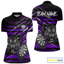 Load image into Gallery viewer, Purple Grunge Grey Smoke Tiger Dartboard Custom Dart Quarter-Zip Shirt Women Dart League Jerseys NYN2088