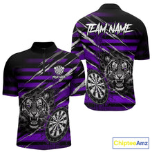 Load image into Gallery viewer, Purple Grunge Grey Smoke Tiger Dartboard Custom Dart Quarter-Zip Shirt Men Dart League Jerseys NYN2088