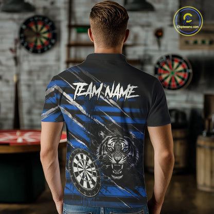 Blue Grunge Grey Smoke Tiger Dartboard Custom Dart Polo Shirt Men Dart League Jerseys NYN2089
