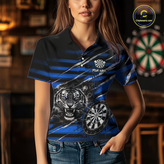 Blue Grunge Grey Smoke Tiger Dartboard Custom Dart Polo Shirt Women Dart League Jerseys NYN2089