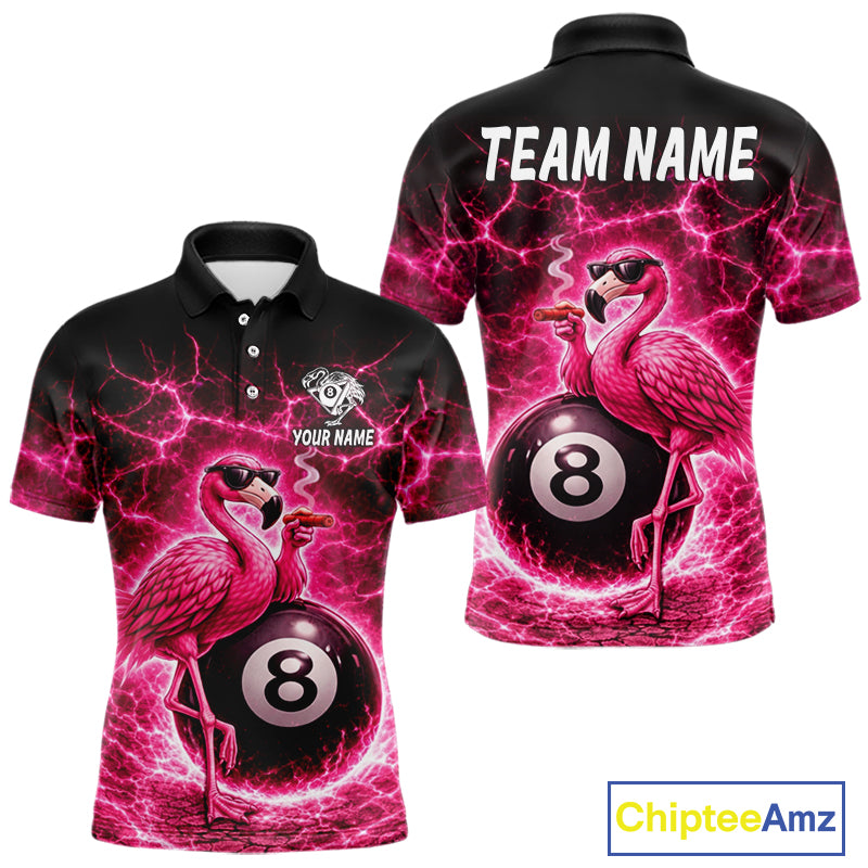 Thunder Pink Funny Flamingo Smokes Pool 8 Ball Men Billiard Shirt Custom Ball Billiard Team Attire NYN2612