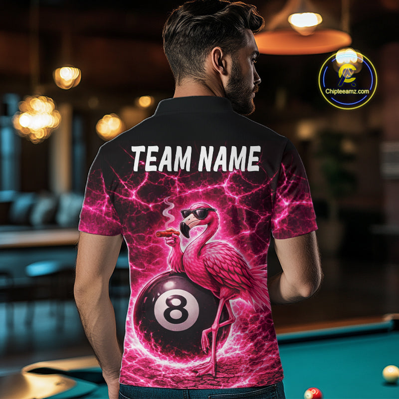 Thunder Pink Funny Flamingo Smokes Pool 8 Ball Men Billiard Shirt Custom Ball Billiard Team Attire NYN2612