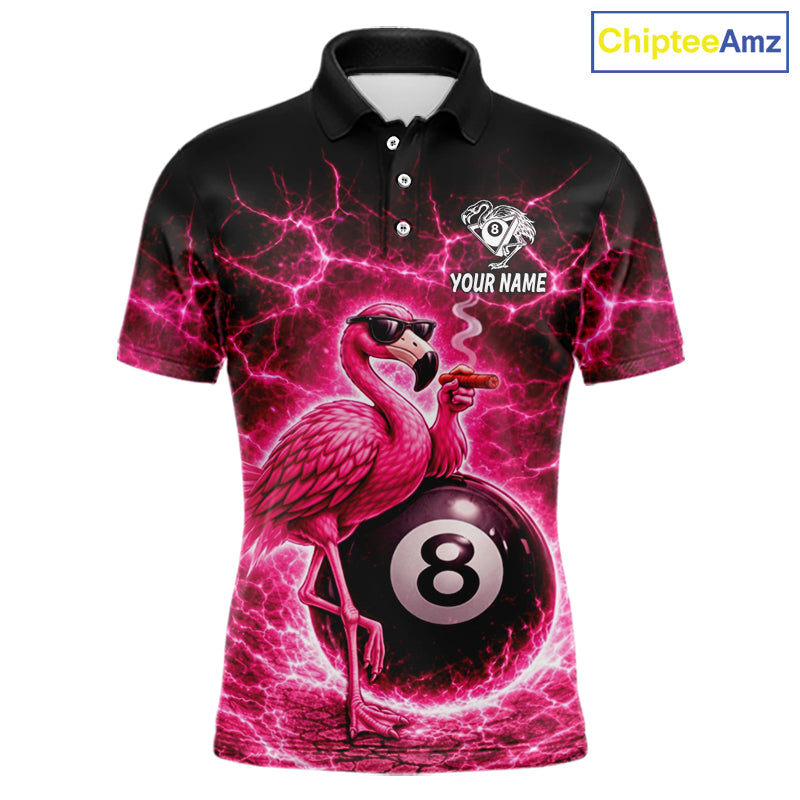 Thunder Pink Funny Flamingo Smokes Pool 8 Ball Men Billiard Shirt Custom Ball Billiard Team Attire NYN2612