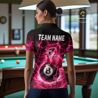 Thunder Pink Funny Flamingo Smokes Pool 8 Ball Women Billiard Shirt Custom Ball Billiard Team Attire NYN2612