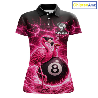 Thunder Pink Funny Flamingo Smokes Pool 8 Ball Women Billiard Shirt Custom Ball Billiard Team Attire NYN2612