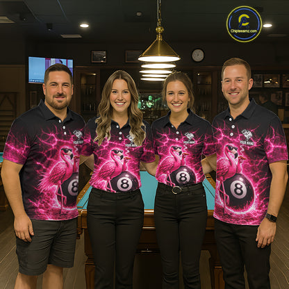 Thunder Pink Funny Flamingo Smokes Pool 8 Ball Men Billiard Shirt Custom Ball Billiard Team Attire NYN2612