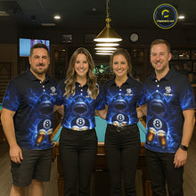 Load image into Gallery viewer, Blue Funny Lightning Shark Cheer Beers Pool 8 Ball Men Billiard Shirt Custom Ball Billiard Attire NYN2613