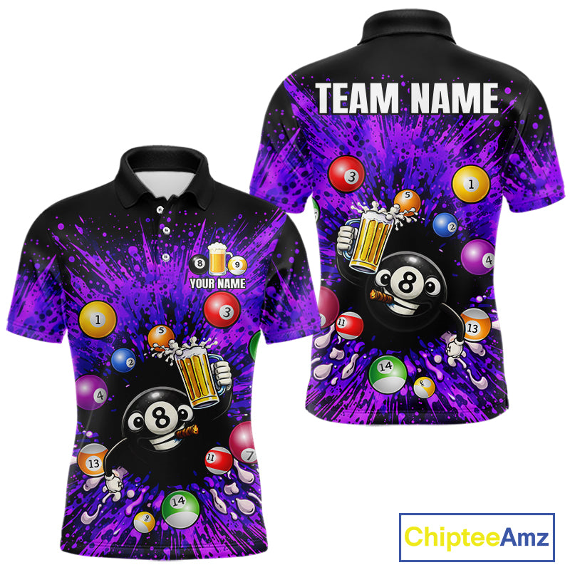 Purple Splatter Paint Pool 8 Ball Billiard Shirt For Men Custom Funny Beer 8 Ball Billiard Attire NYN2615