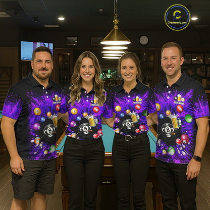 Purple Splatter Paint Pool 8 Ball Billiard Shirt For Men Custom Funny Beer 8 Ball Billiard Attire NYN2615