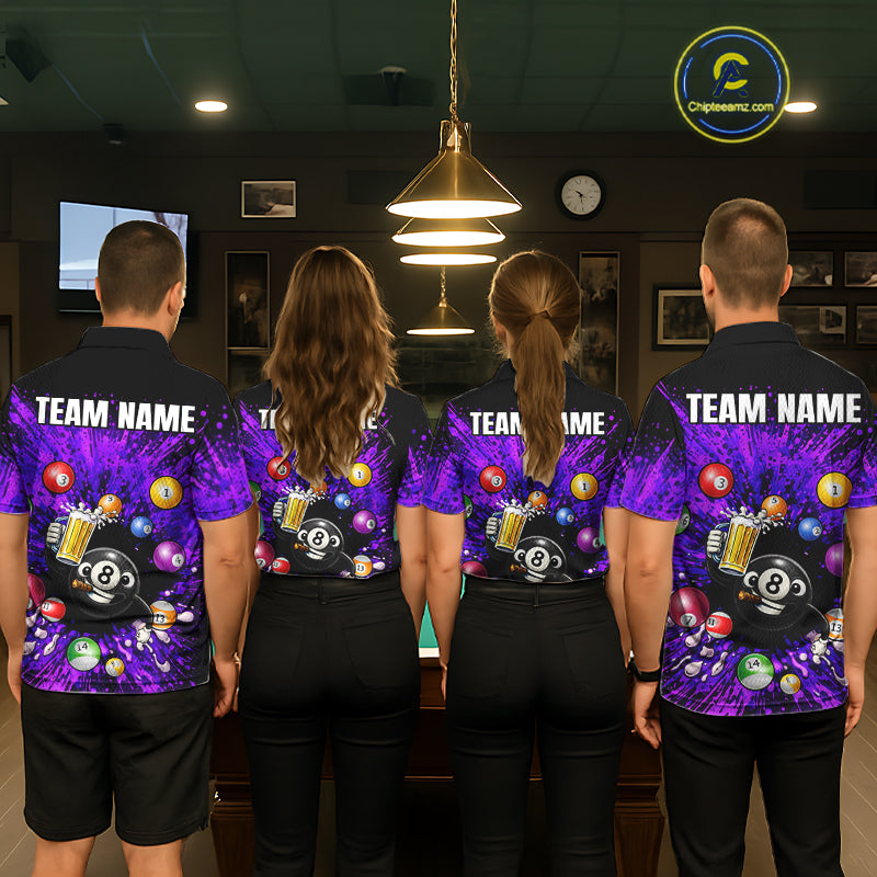 Purple Splatter Paint Pool 8 Ball Billiard Shirt For Men Custom Funny Beer 8 Ball Billiard Attire NYN2615