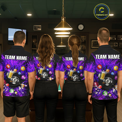 Purple Splatter Paint Pool 8 Ball Billiard Shirt For Men Custom Funny Beer 8 Ball Billiard Attire NYN2615