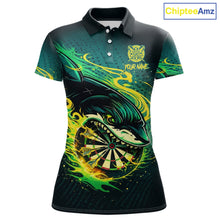 Load image into Gallery viewer, Green Splatter Paint Shark Dartboard &amp; Arrow Women Darts Polo Shirt Custom Darts Team Jersey NYN2616