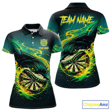 Load image into Gallery viewer, Green Splatter Paint Shark Dartboard &amp; Arrow Women Darts Polo Shirt Custom Darts Team Jersey NYN2616