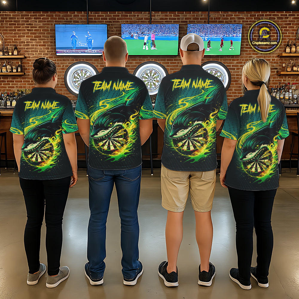 Green Splatter Paint Shark Dartboard & Arrow Women Darts Polo Shirt Custom Darts Team Jersey NYN2616