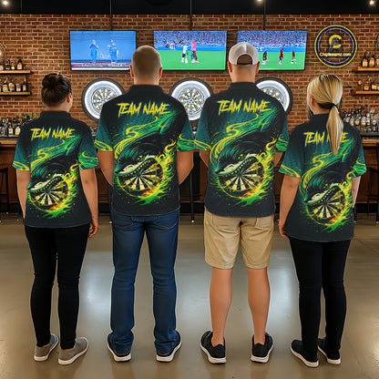 Green Splatter Paint Shark Dartboard & Arrow Women Darts Polo Shirt Custom Darts Team Jersey NYN2616