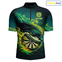 Load image into Gallery viewer, Green Splatter Paint Shark Dartboard &amp; Arrow Men Darts Quarter-Zip Shirt Custom Darts Team Jersey NYN2616