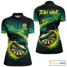 Load image into Gallery viewer, Green Splatter Paint Shark Dartboard &amp; Arrow Women Darts Quarter-Zip Shirt Custom Darts Team Jersey NYN2616