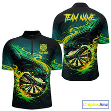 Load image into Gallery viewer, Green Splatter Paint Shark Dartboard &amp; Arrow Men Darts Quarter-Zip Shirt Custom Darts Team Jersey NYN2616